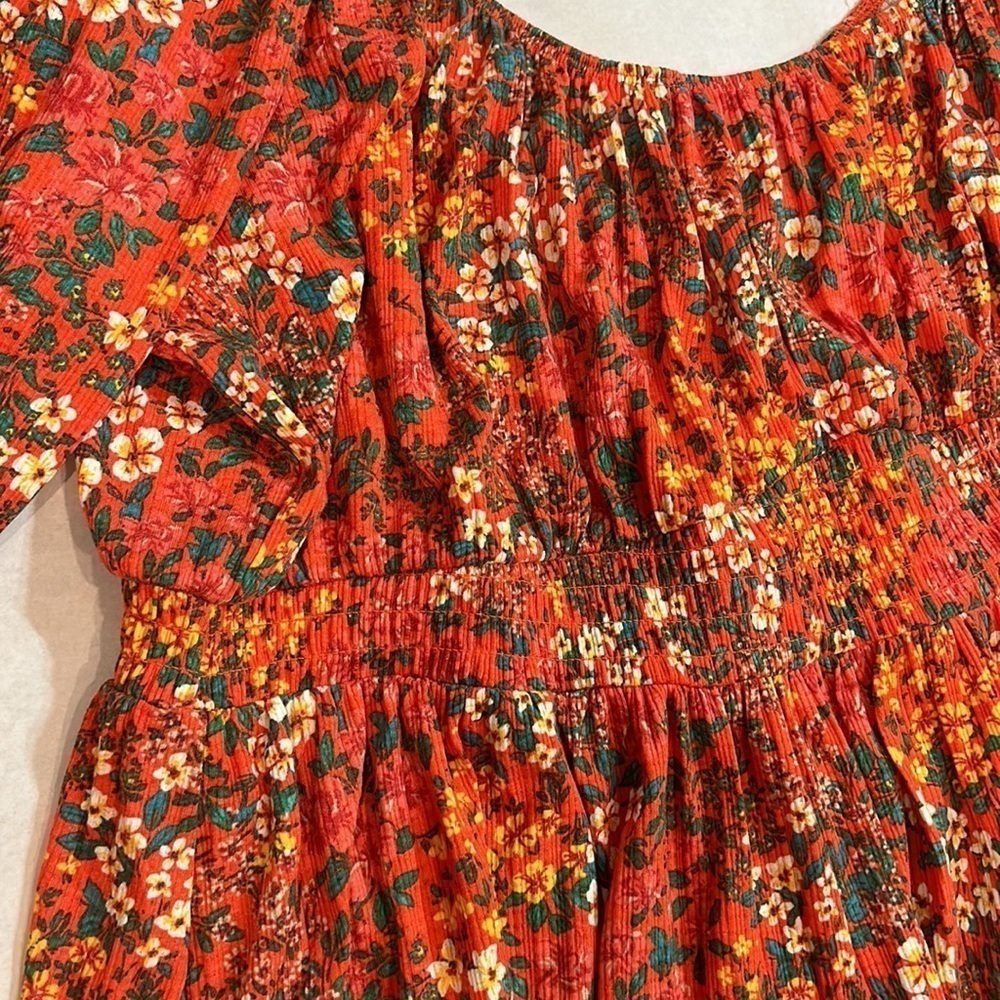 Torrid Romantic Orange Textured Jersey Smocked Waist Top floral NWT 4X Women’s - Picture 5 of 10